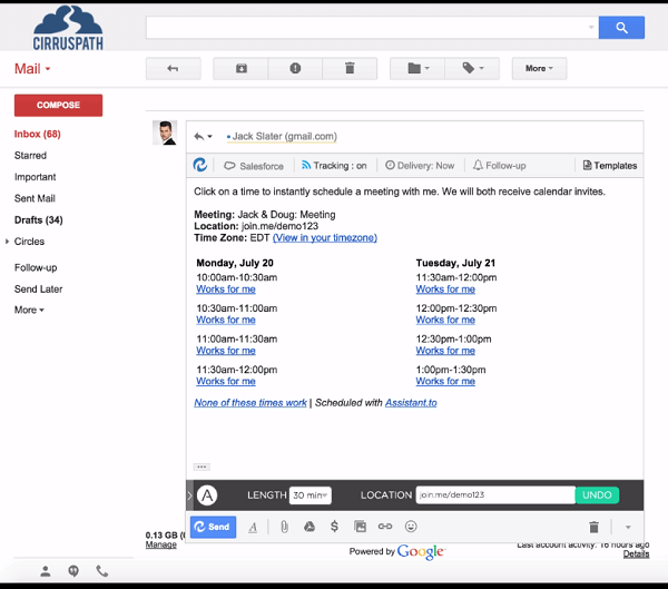 Planlegg enkelt møter via Gmail med Assistant.to.