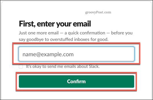 Gi en e-post for å opprette en Slack-konto