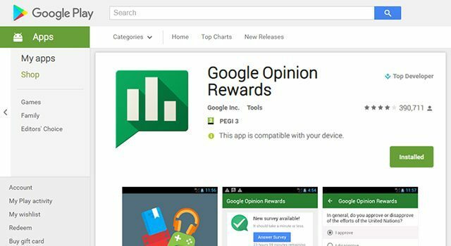 Tjen gratis Google Play-kreditt med Google Opinion Rewards