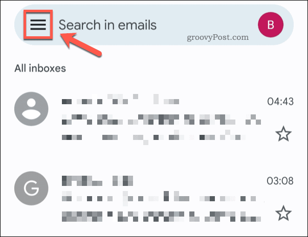 Åpne Gmail-menyen på mobil