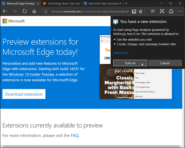 Microsoft Edge-utvidelse installert