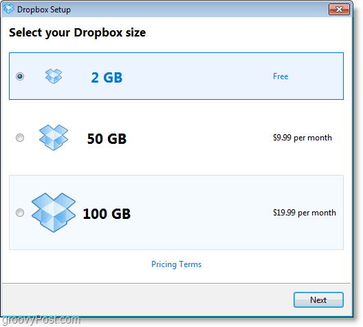 Dropbox-skjermbilde - få en gratis 2 GB-konto