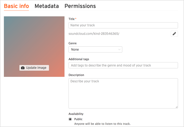 Legg til en tittel og beskrivelse for sporet ditt, velg en sjanger og inkluder relevante koder i SoundCloud.
