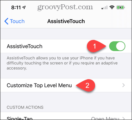Slå på AssistiveTouch i iPhone-innstillinger