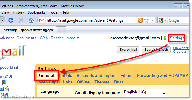 få tilgang til generelle innstillinger for Gmail