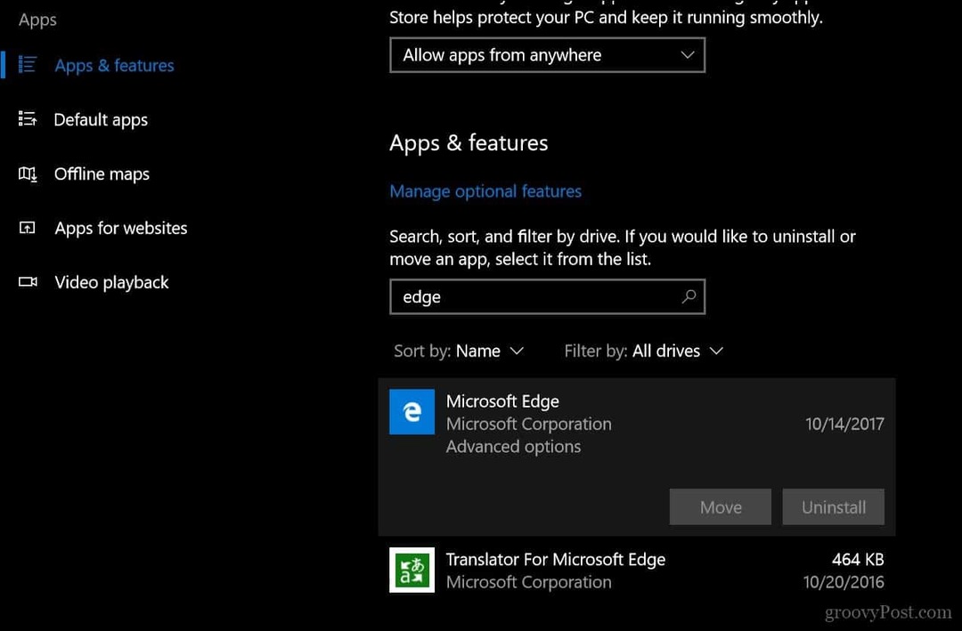 Hvordan tilbakestille eller reparere Microsoft Edge-nettleser i Windows 10 1709 og nyere