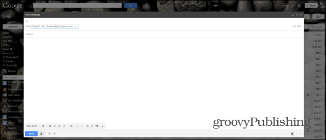 Ny Gmail Compose-fullskjerm brukt