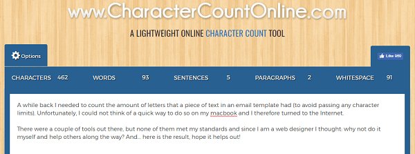 Bruk CharacterCountOnline.com til å telle tegn, ord, avsnitt og mer.