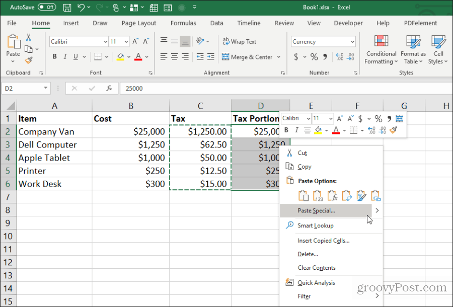 lim spesiell i Excel