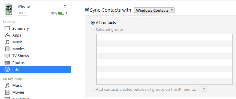 synkronisere iphone-kontakter med windows-kontakter ved hjelp av itunes