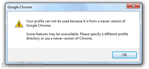 Profilen din kan ikke brukes fordi den er fra en nyere versjon av Google Chrome. Noen funksjoner kan være utilgjengelige. Angi en annen profilkatalog, eller bruk en nyere versjon av Chrome.