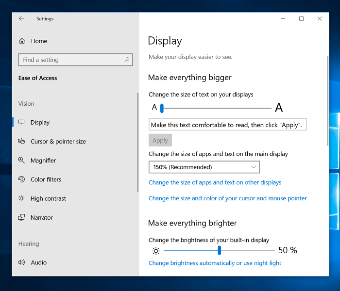 Gjør Everythign Bigger Windows 10-skjerminnstillinger