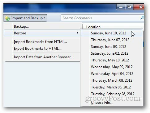 Gjenopprett bokmerker Firefox 3