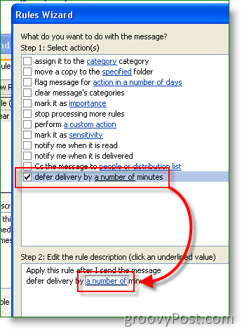 Outlook-regel - Angi utsatt leveringstid