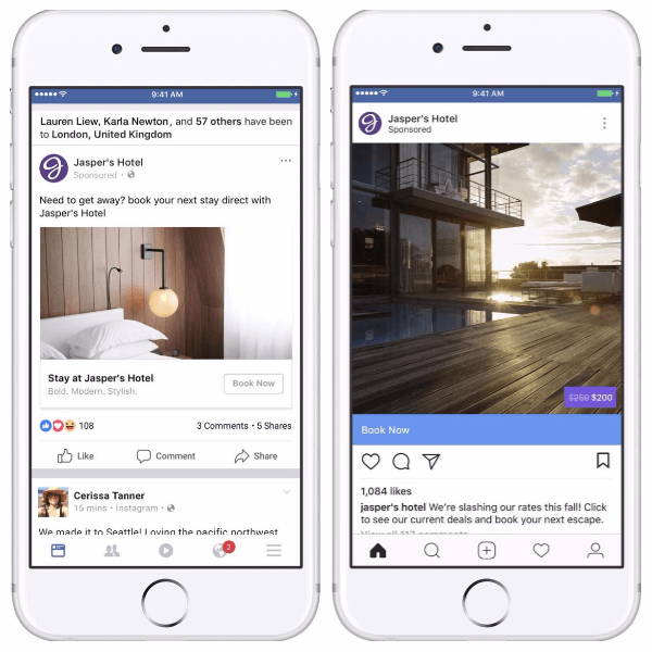 Facebook legger til sosial kontekst og overlegg til dynamiske annonser for reiser.