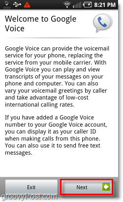 Google Voice på Android Mobile velkomstskjerm