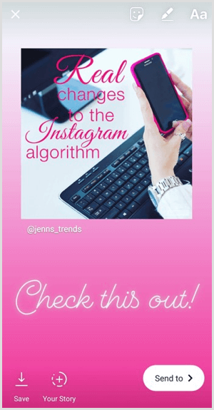 Legg til tekst, klistremerker eller andre komponenter i et nytt delt innlegg i Instagram-historien din.