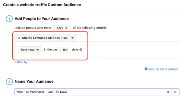 Opprett Facebook-like publikum, trinn 2.