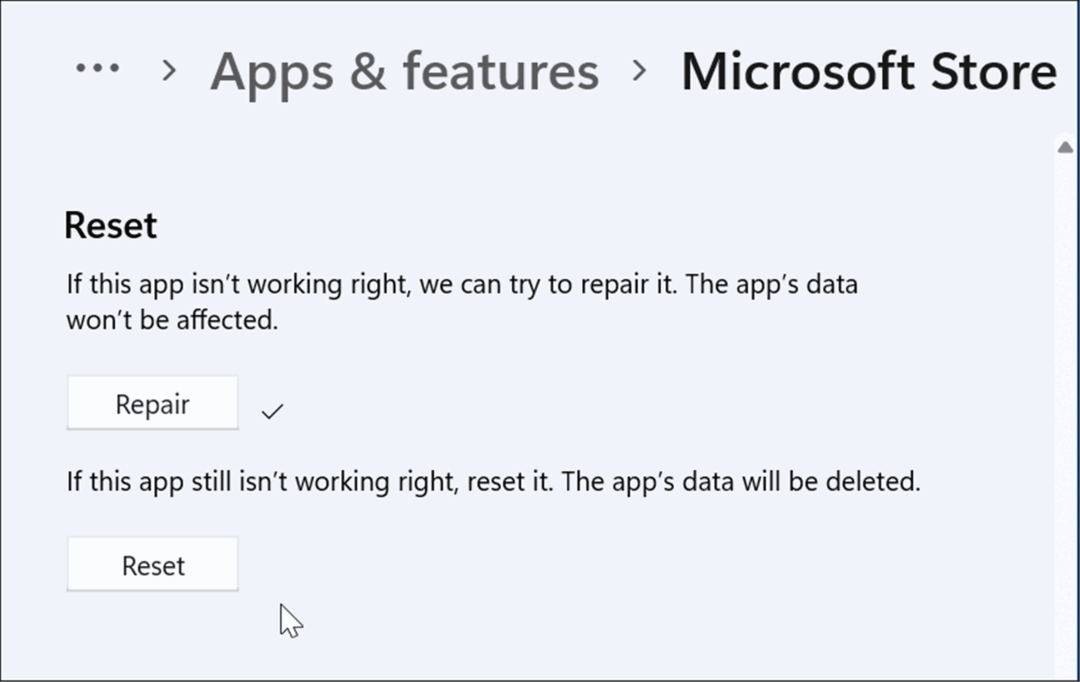 tilbakestill eller reparer app Microsoft Store fungerer ikke på Windows 11