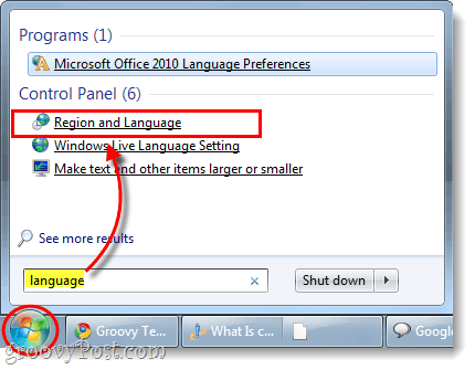 starte region og språk kontrollpanel i windows 7