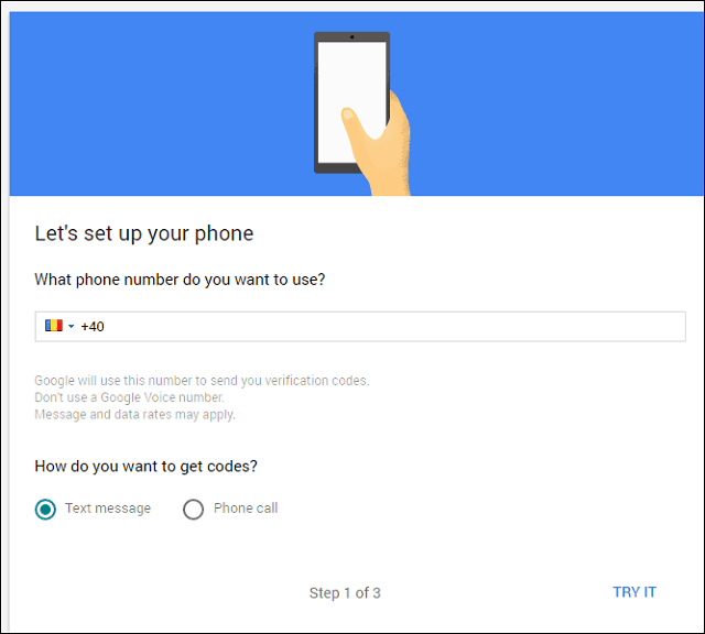 Google 2-trinns bekreftelsestekst