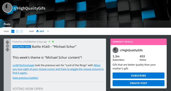 Hvordan markedsføre virksomheten din på Reddit, eksempel på innlegg fra subreddit r / HighQualityGifs