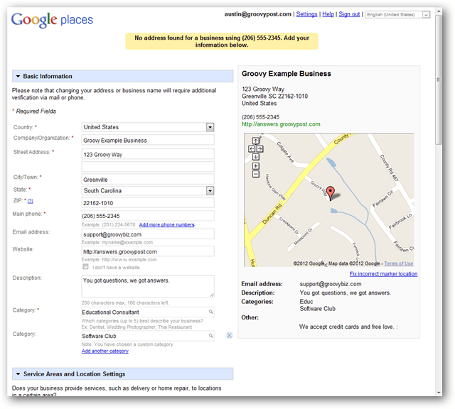 opprette en ny lokal kartliste for Google Maps