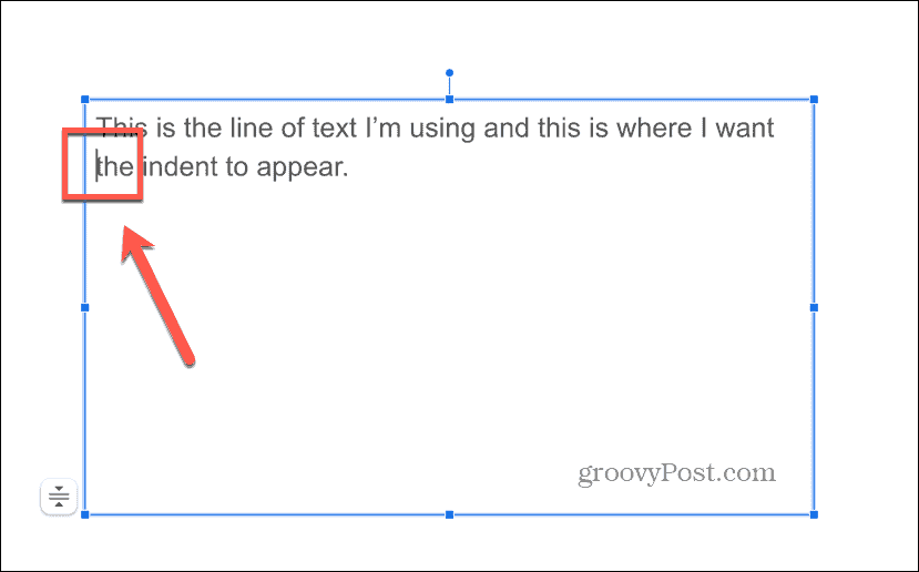google slides markøren ved starten av linjen
