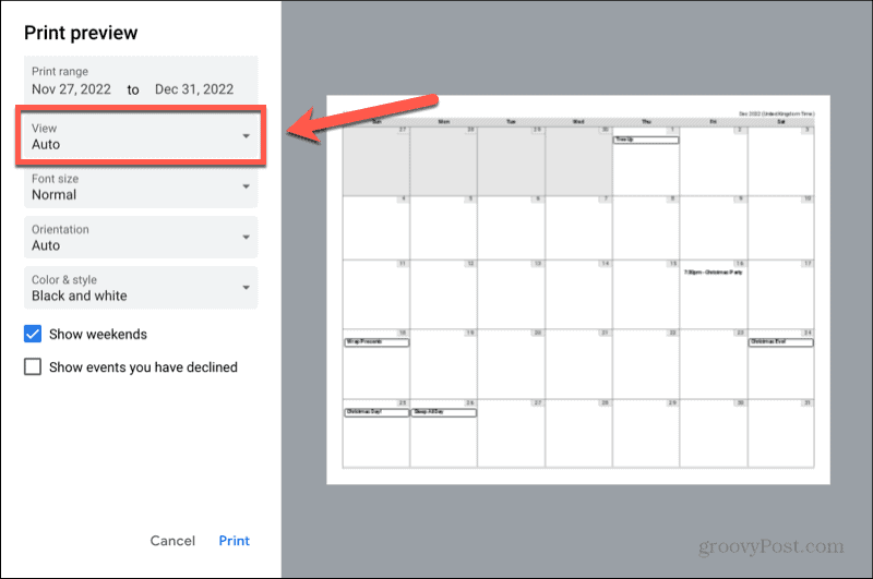 google kalendervisningsinnstilling