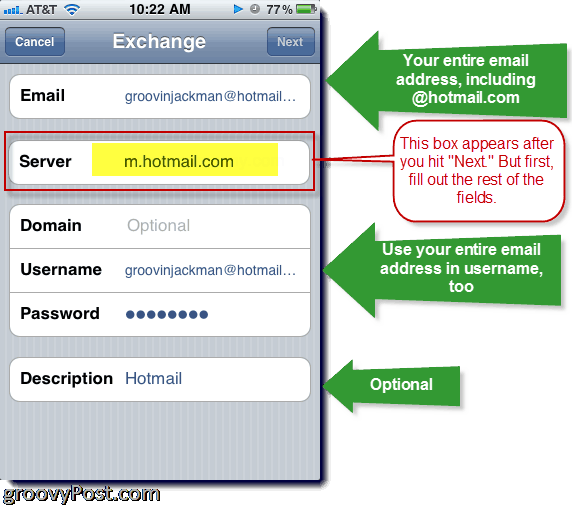 Legger Hotmail Exchange ActiveSync til iPhone