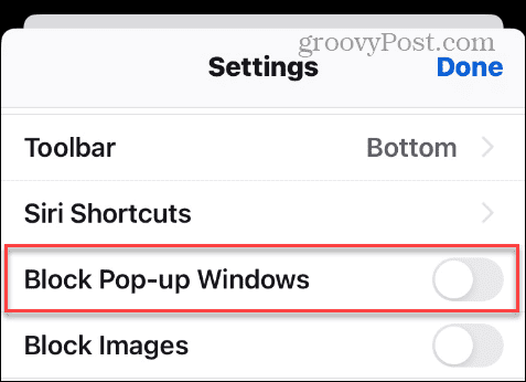 Blokker popup-vinduer i iPhone Firefox-innstillinger