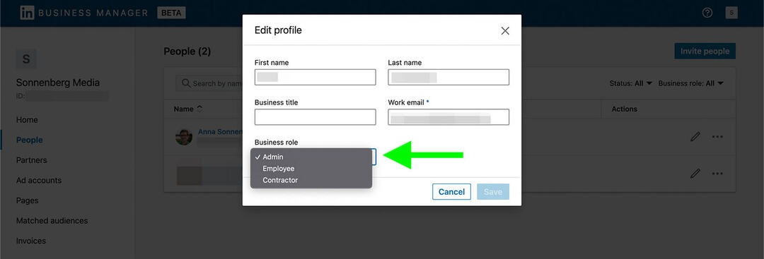 how-to-come-started-linkedin-business manager-invite-teammembers-people-business-rolle-step-5