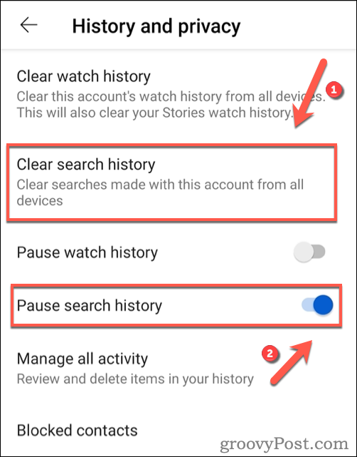 Tømmer YouTube-søkeloggen på Android