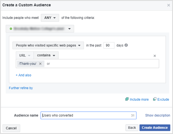 facebook lage tilpassede publikum som sendte inn skjema