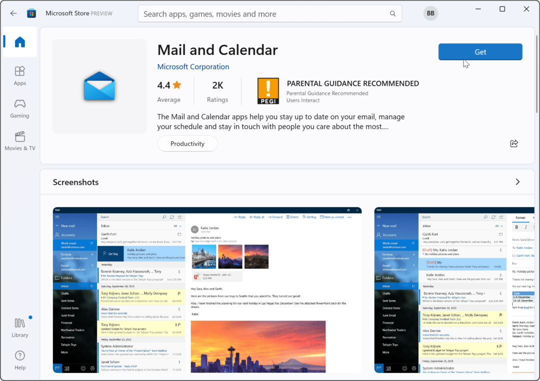 installer Mail-appen Microsoft Store på nytt