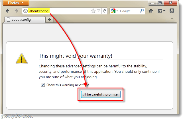 Firefox konfigurasjonsmeny kan annullere garantien