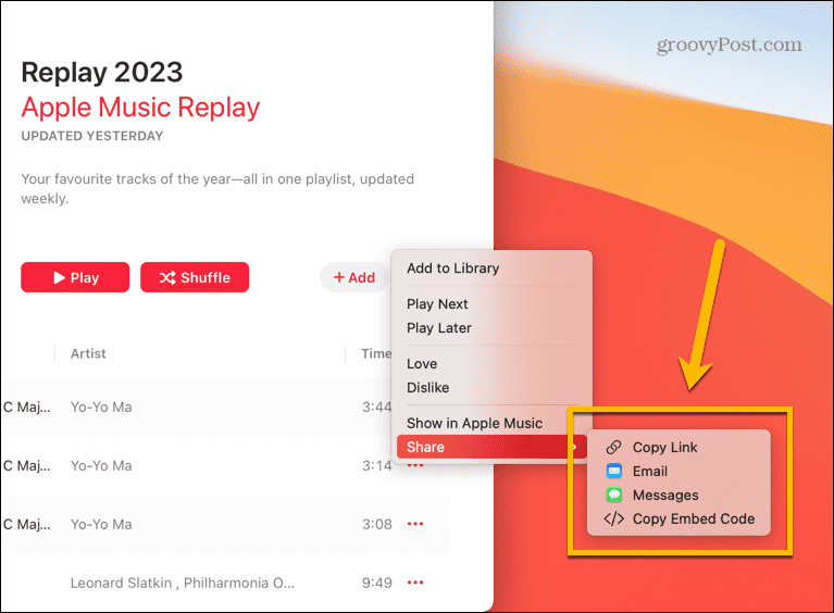 delingsalternativer for Apple Music