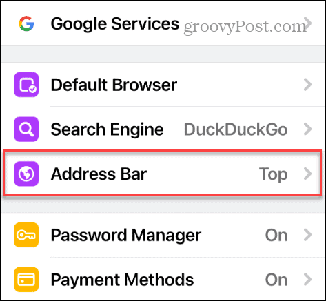 Adresselinjen for Chrome-innstillinger