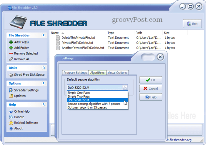 File Shredder sikkert slettingsverktøy for Windows