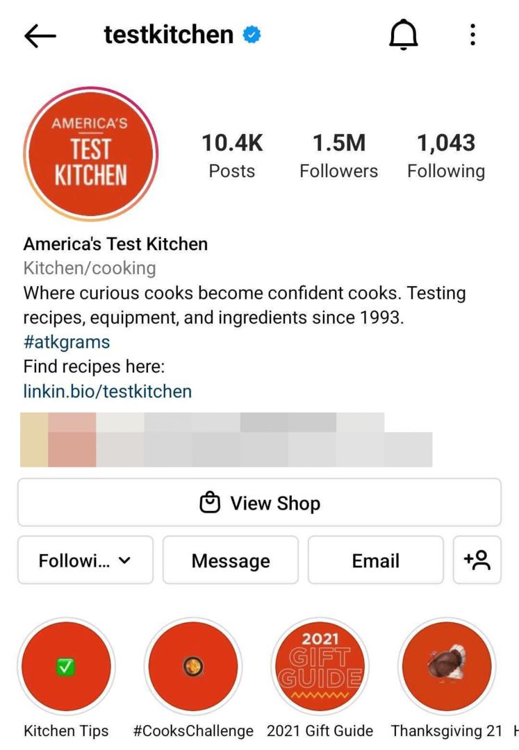 bilde av Instagram-bedriftsprofil optimalisert for søk
