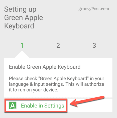 grønt eple-tastatur aktiver i innstillingene