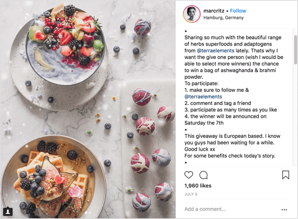 Eksempel på Instagram-influencer-kampanjepost med en gave