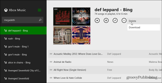 Slett spilleliste Xbox Music