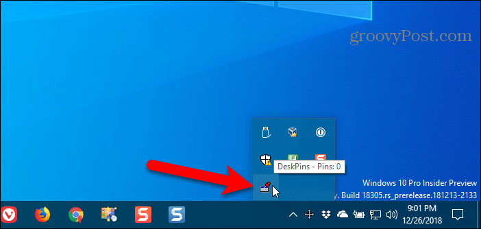 Klikk på DeskPins-ikonet i Windows-systemstatusfeltet for å få en pin