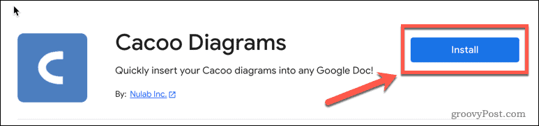 Installerer cacoo-tillegget i Google Docs