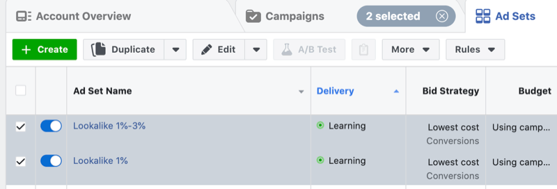 Facebook-annonser i læringsfasen