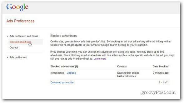 google ads preferanser manager opphever blokkering av annonsør