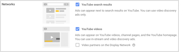 Nettverksinnstillinger for Google AdWords-kampanje.