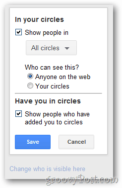 Google + profil sirkel display config