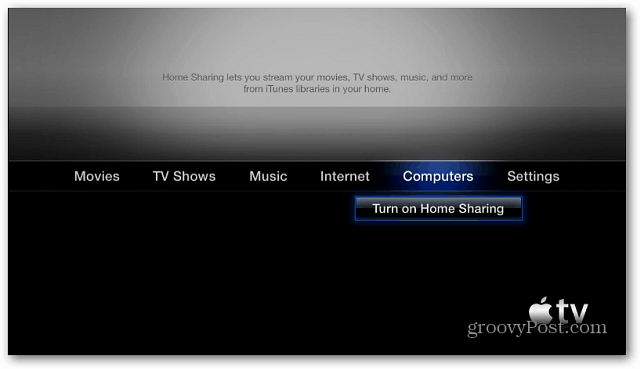 Apple TV Slå på hjemmedeling